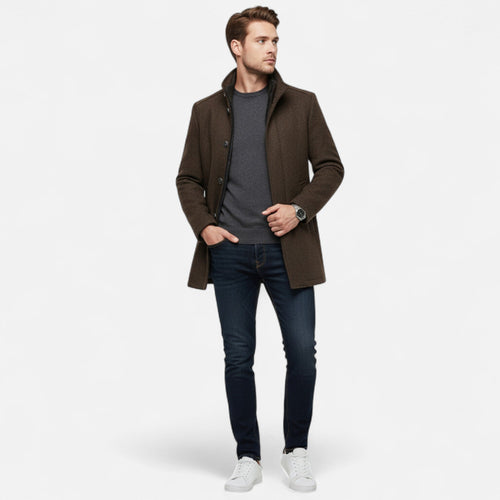 Newbury & Co | Men’s Long Wool Overcoat with Vest Panel